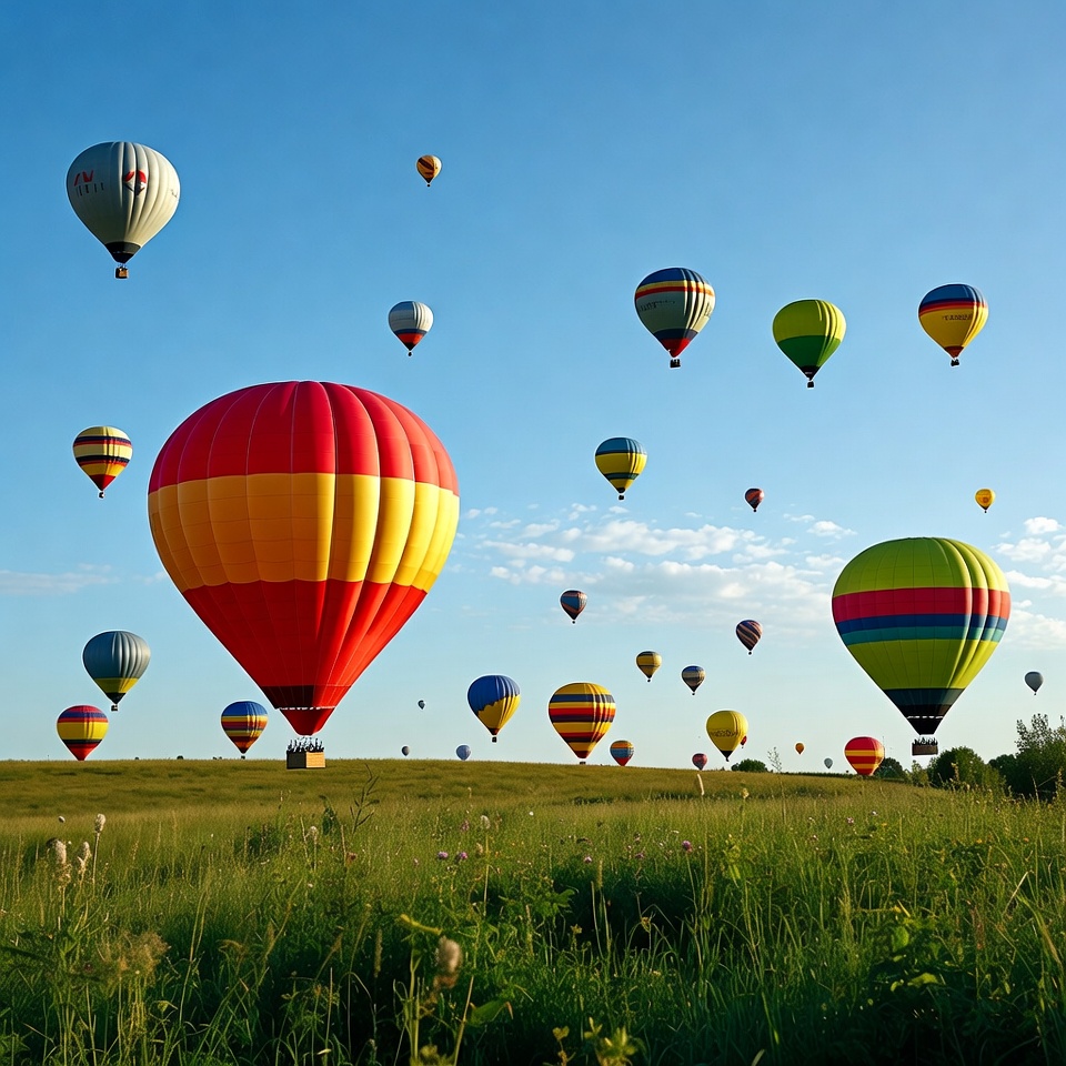 Colorful hot air balloons fly in sky Colorful hot air balloons fly in sky