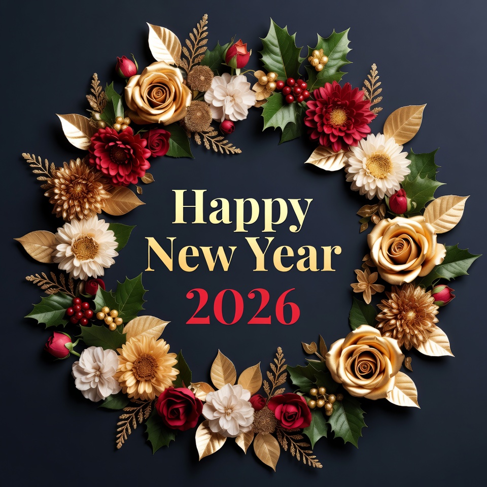 New year 2026 floral wreath design New year 2026 floral wreath design