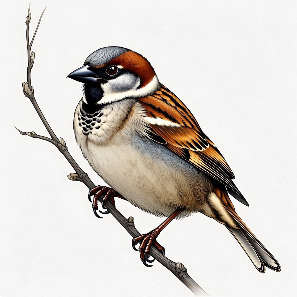 Sparrow perched on a branch Sparrow perched on a branch