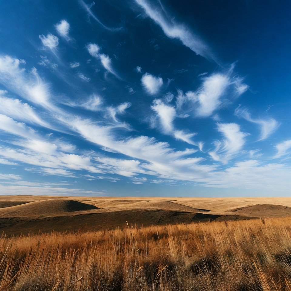 Open grassland under blue sky with clouds Open grassland under blue sky with clouds