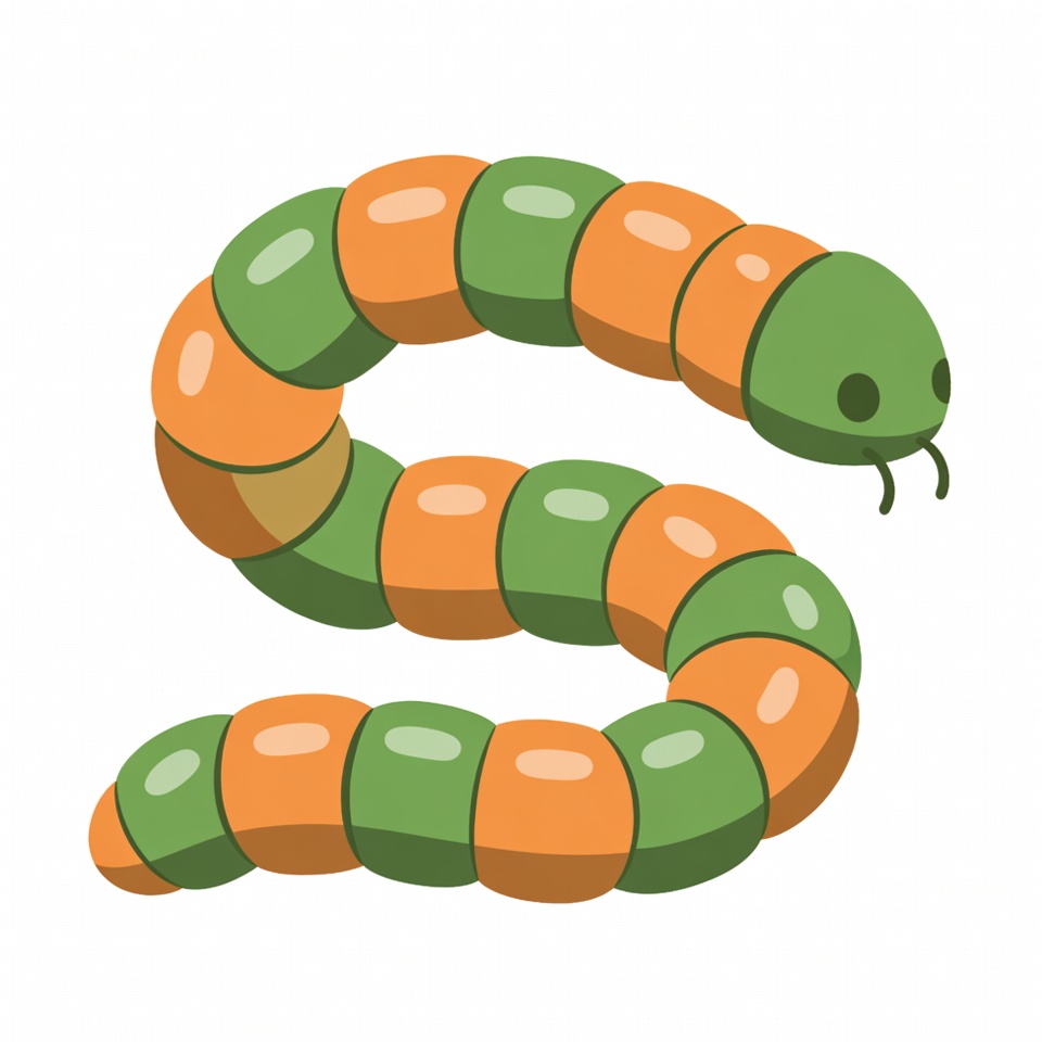 Green and orange cartoon worm character Green and orange cartoon worm character