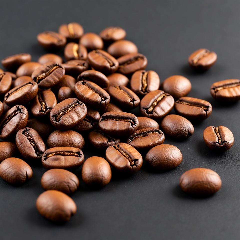 Coffee beans on a black surface Coffee beans on a black surface