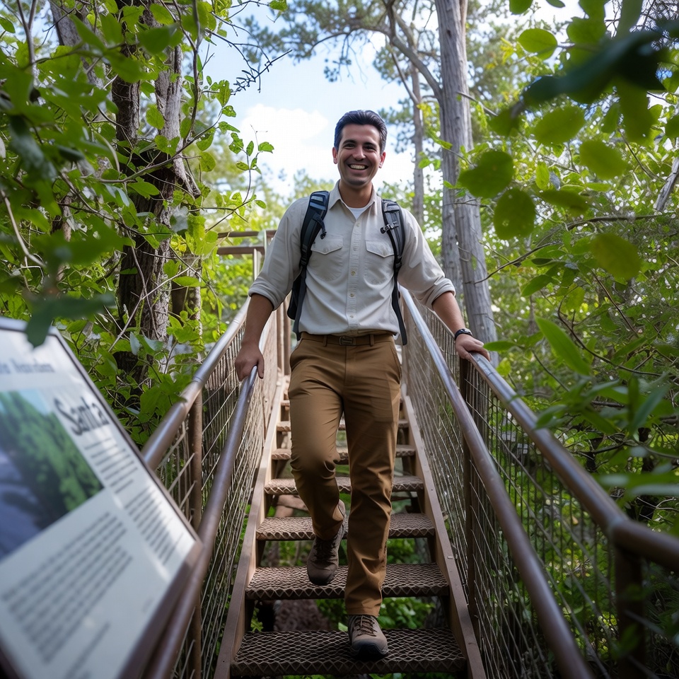 Man walking on staircase in nature Man walking on staircase in nature