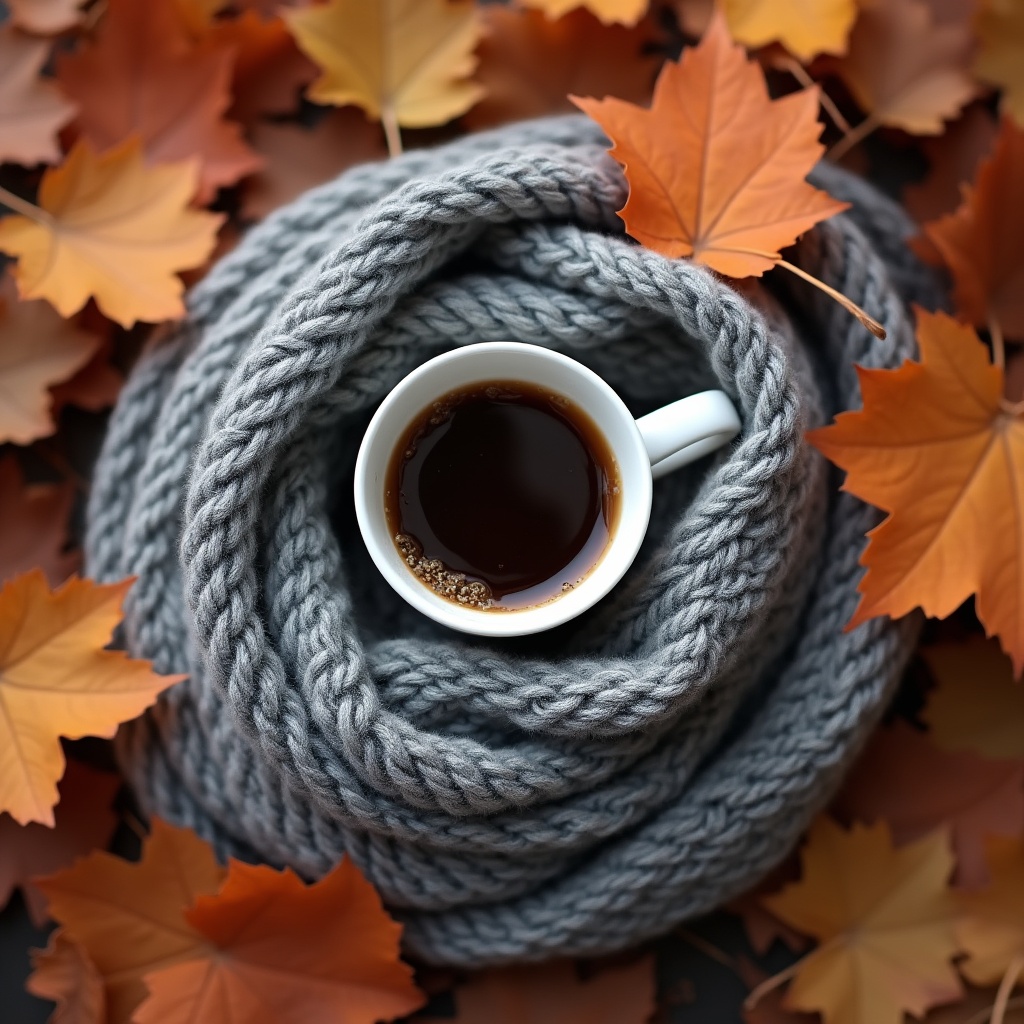 Cup of coffee on autumn leaves Cup of coffee on autumn leaves