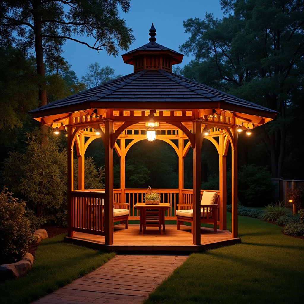 Evening gathering in wooden gazebo Evening gathering in wooden gazebo
