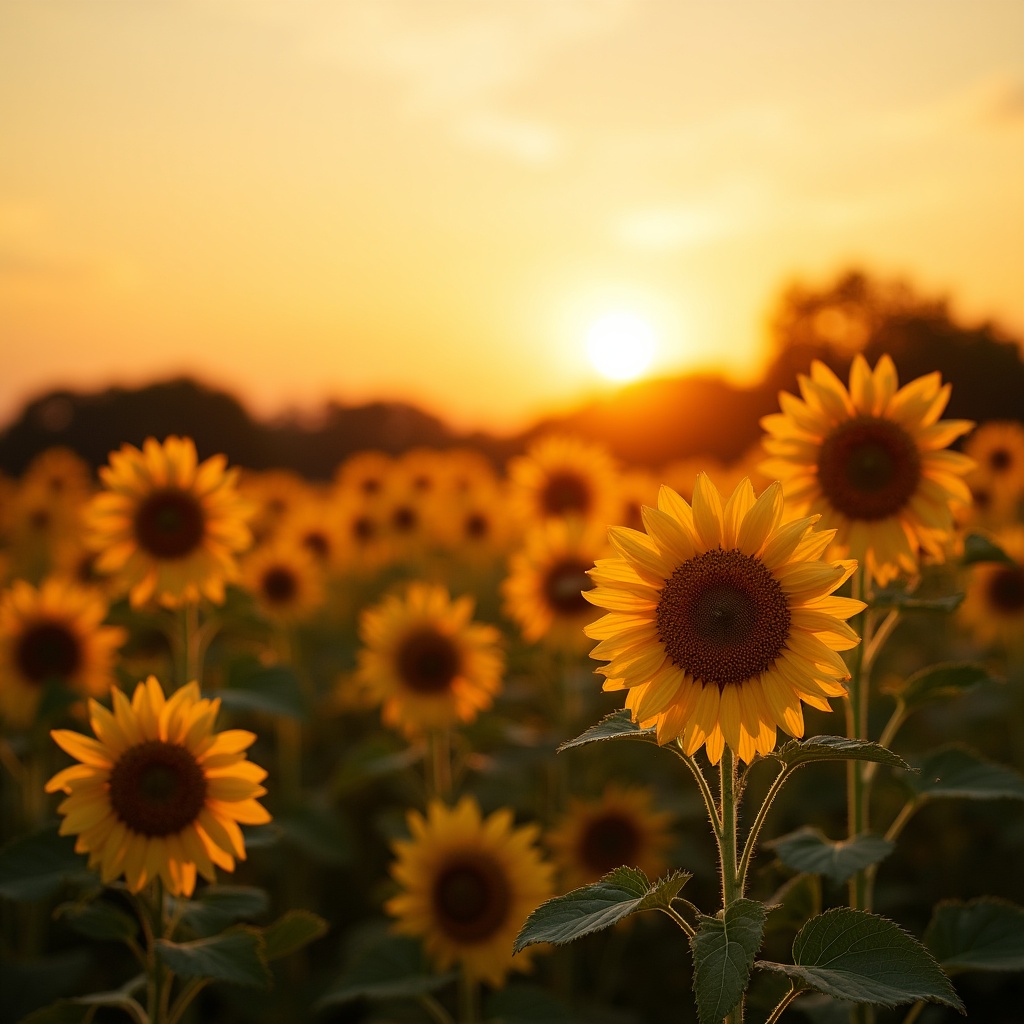 Sunflowers at sunset in a field Sunflowers at sunset in a field