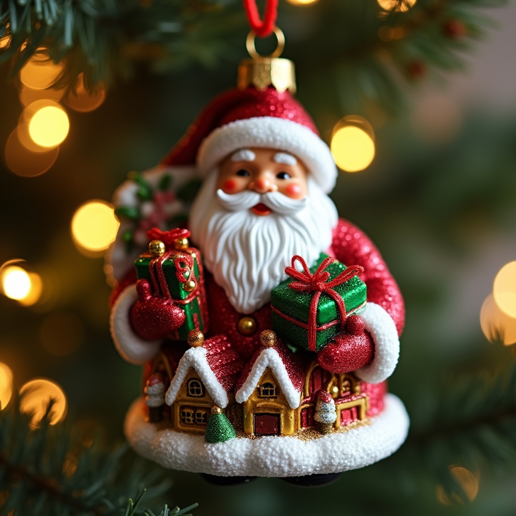 Santa ornament on a christmas tree Santa ornament on a christmas tree