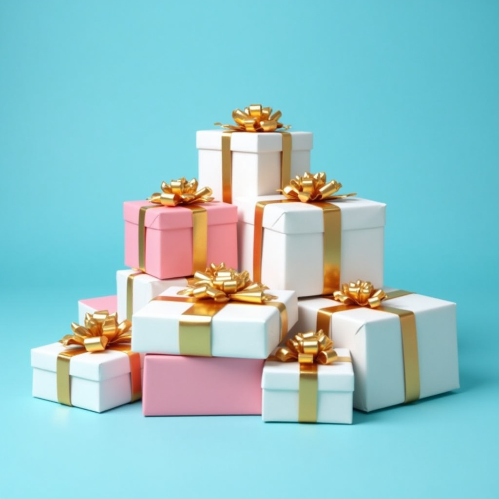 Gift boxes arranged on blue background Gift boxes arranged on blue background