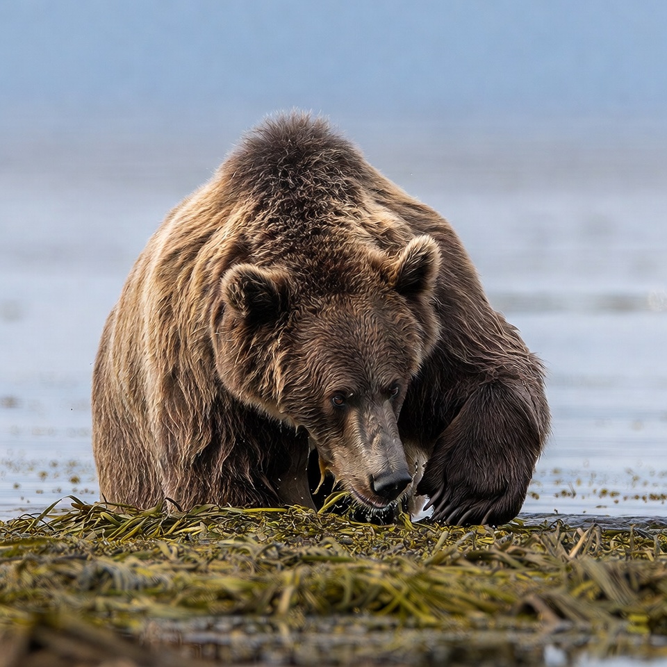 Bear foraging on the shore Bear foraging on the shore