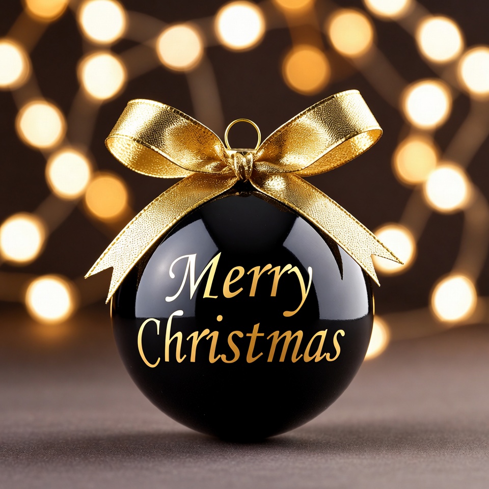 Christmas ornament with golden bow and lights Christmas ornament with golden bow and lights