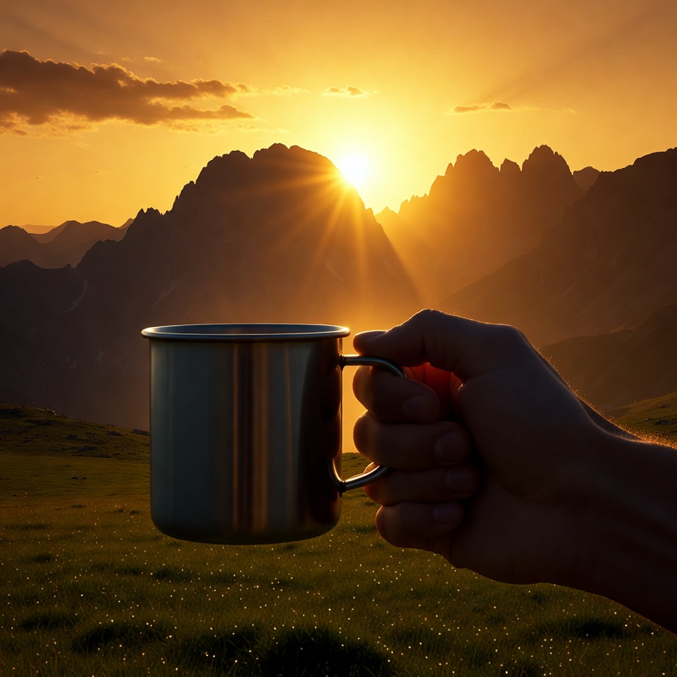 Holding a mug at sunset Holding a mug at sunset