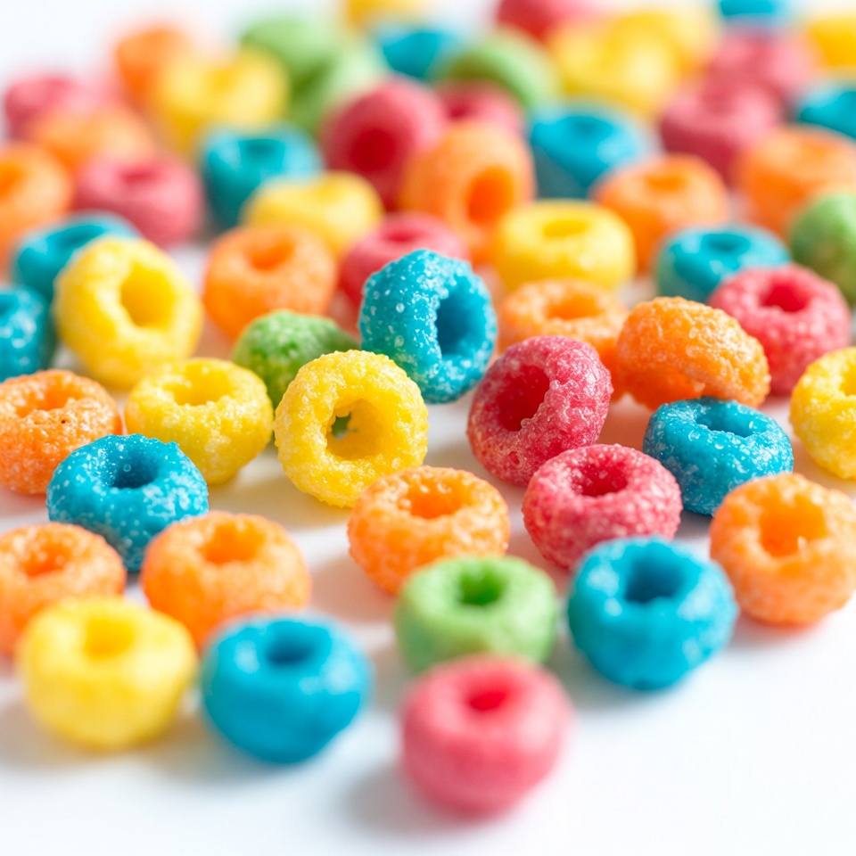 Colorful cereal in various shapes and sizes Colorful cereal in various shapes and sizes