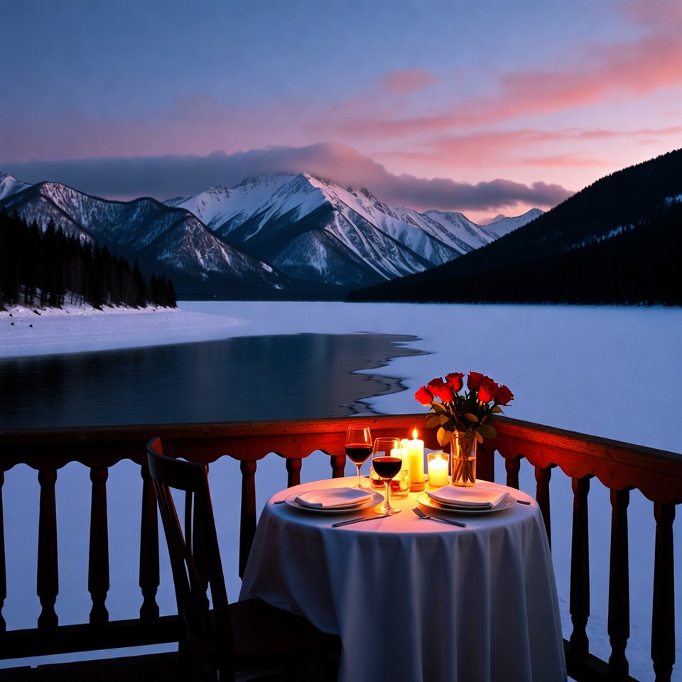 Dinner by the lake at sunset Dinner by the lake at sunset