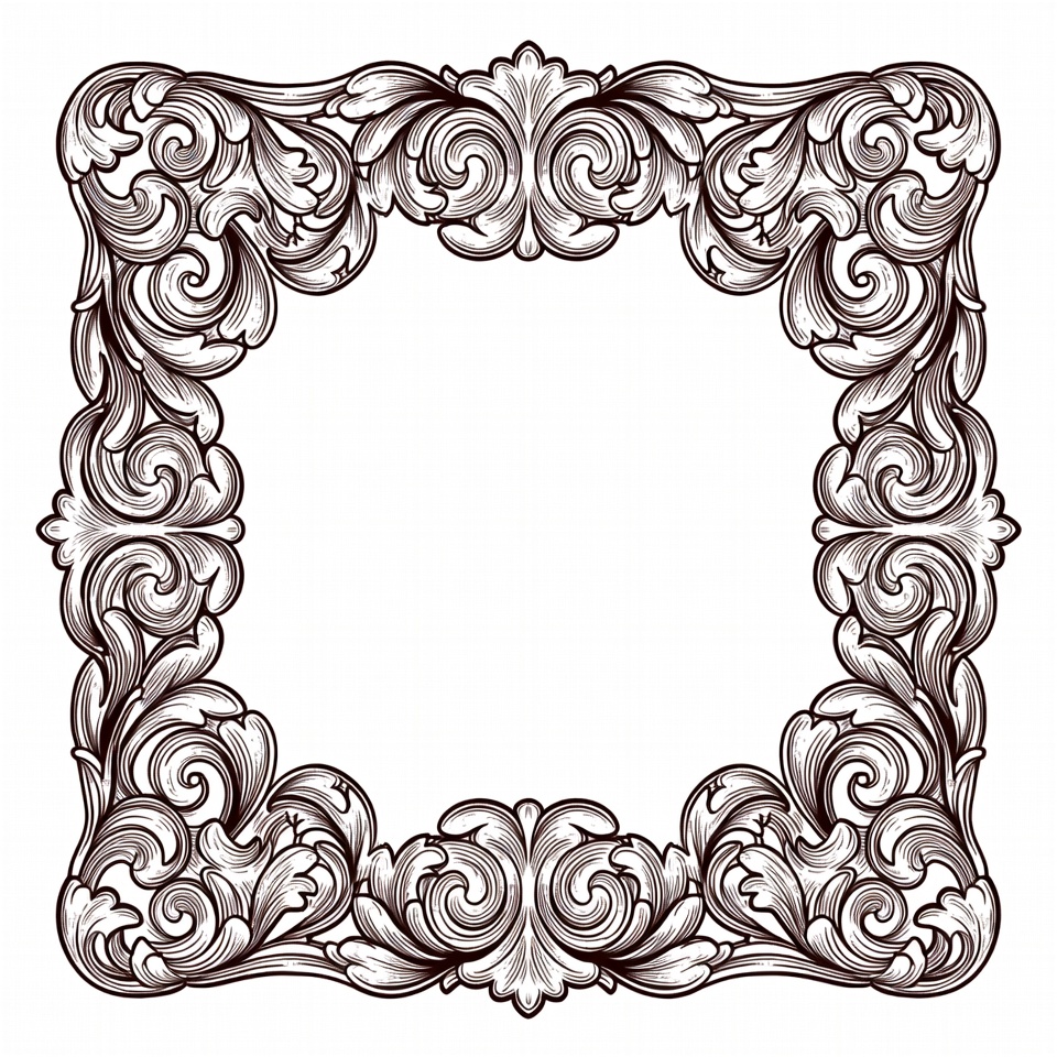 Ornate square frame design in black and white Ornate square frame design in black and white