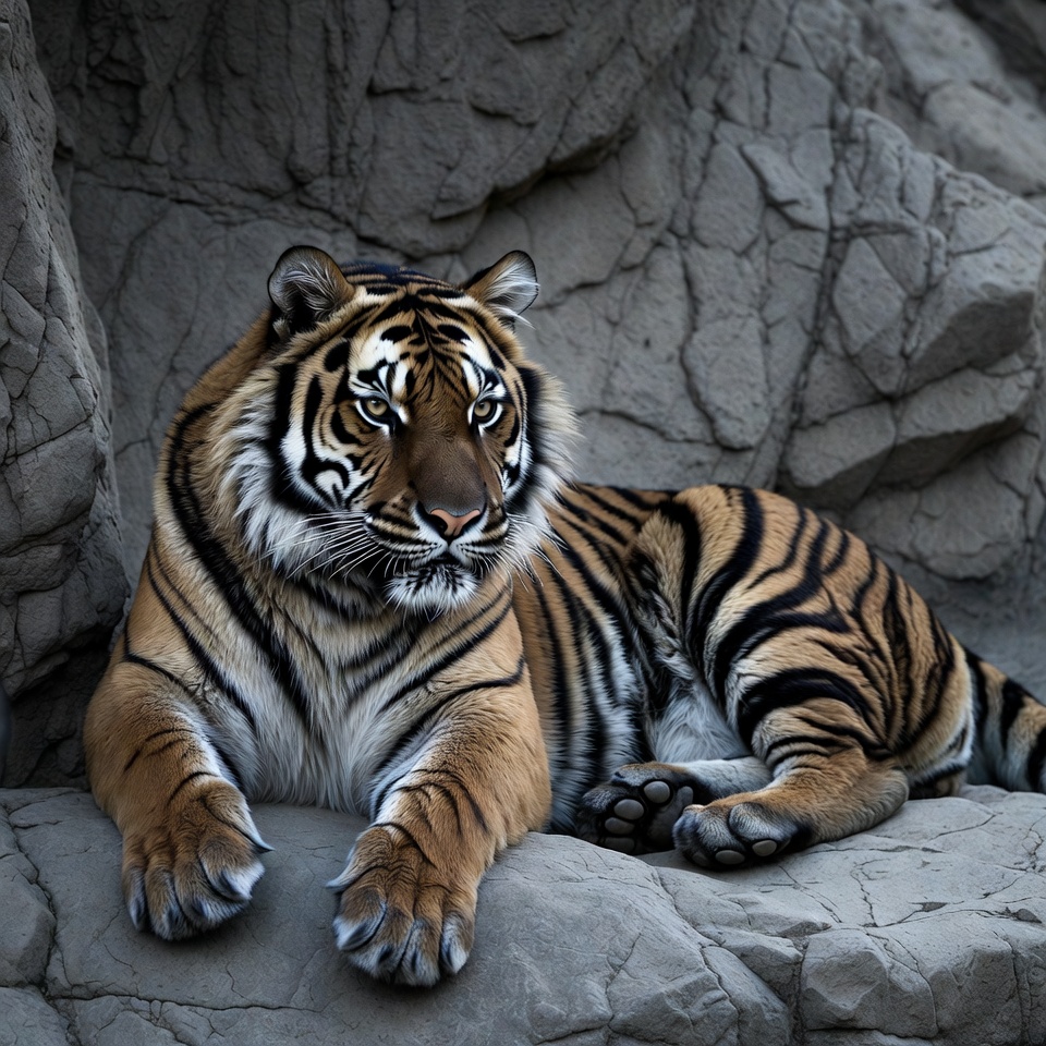 Tiger resting on rocky surface Tiger resting on rocky surface