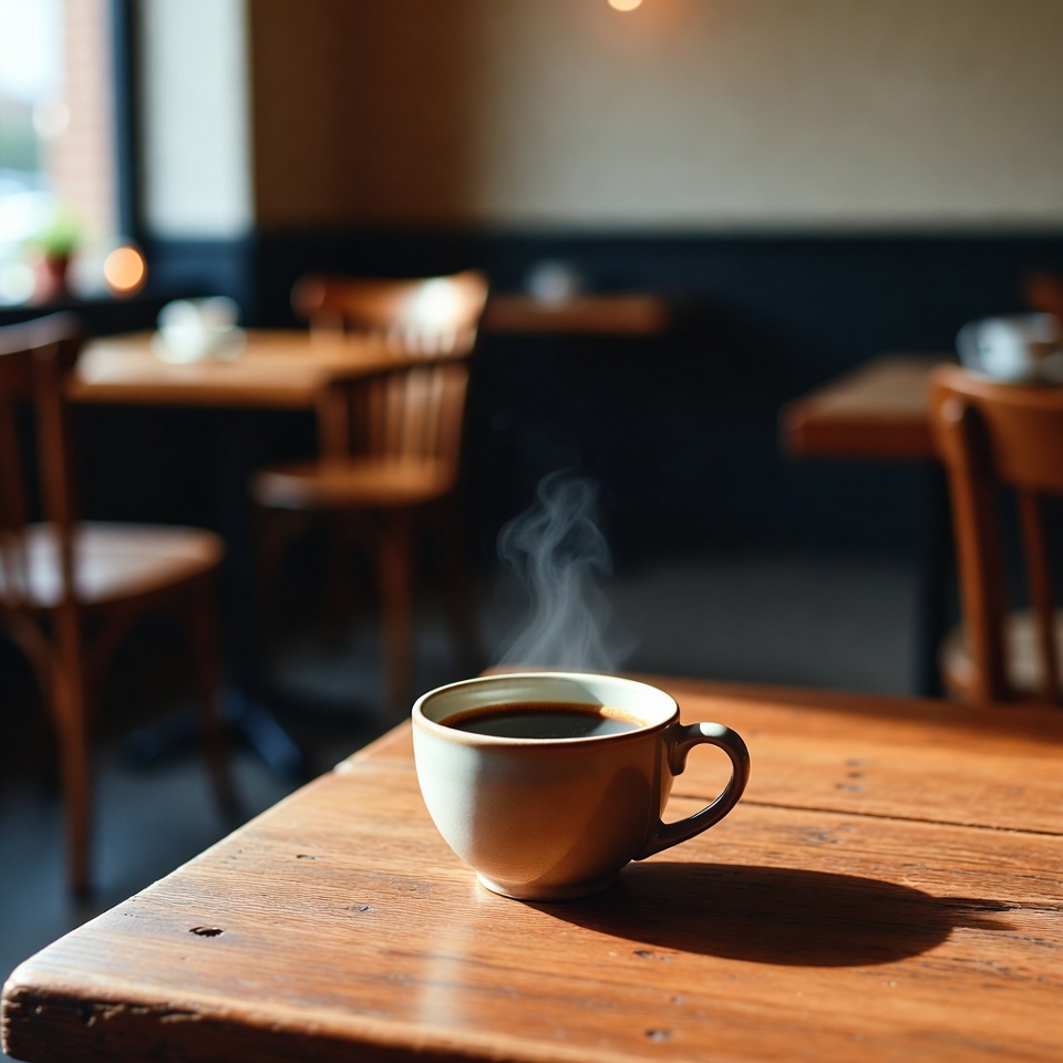 Warm coffee cup in a cozy cafe Warm coffee cup in a cozy cafe