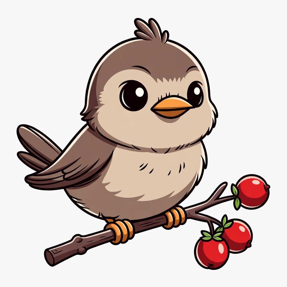 Bird perched on branch with tomatoes Bird perched on branch with tomatoes