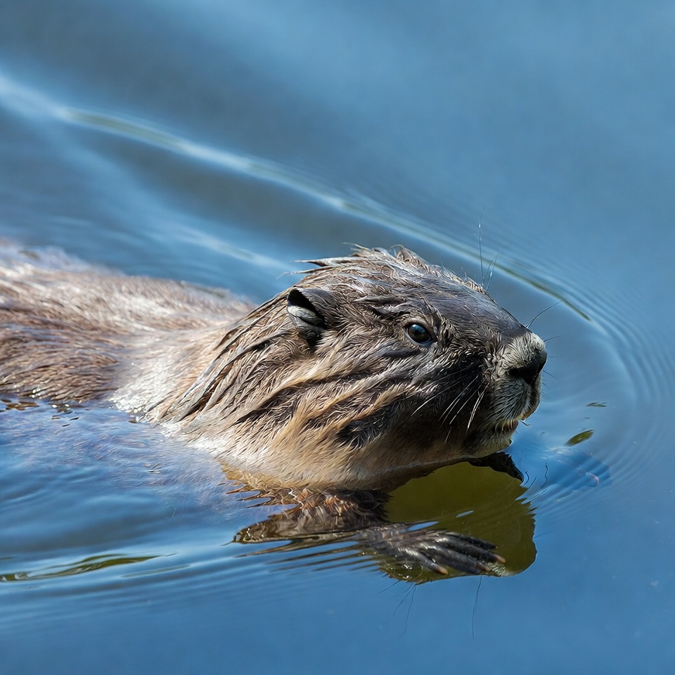 Beaver swimming in calm water Beaver swimming in calm water