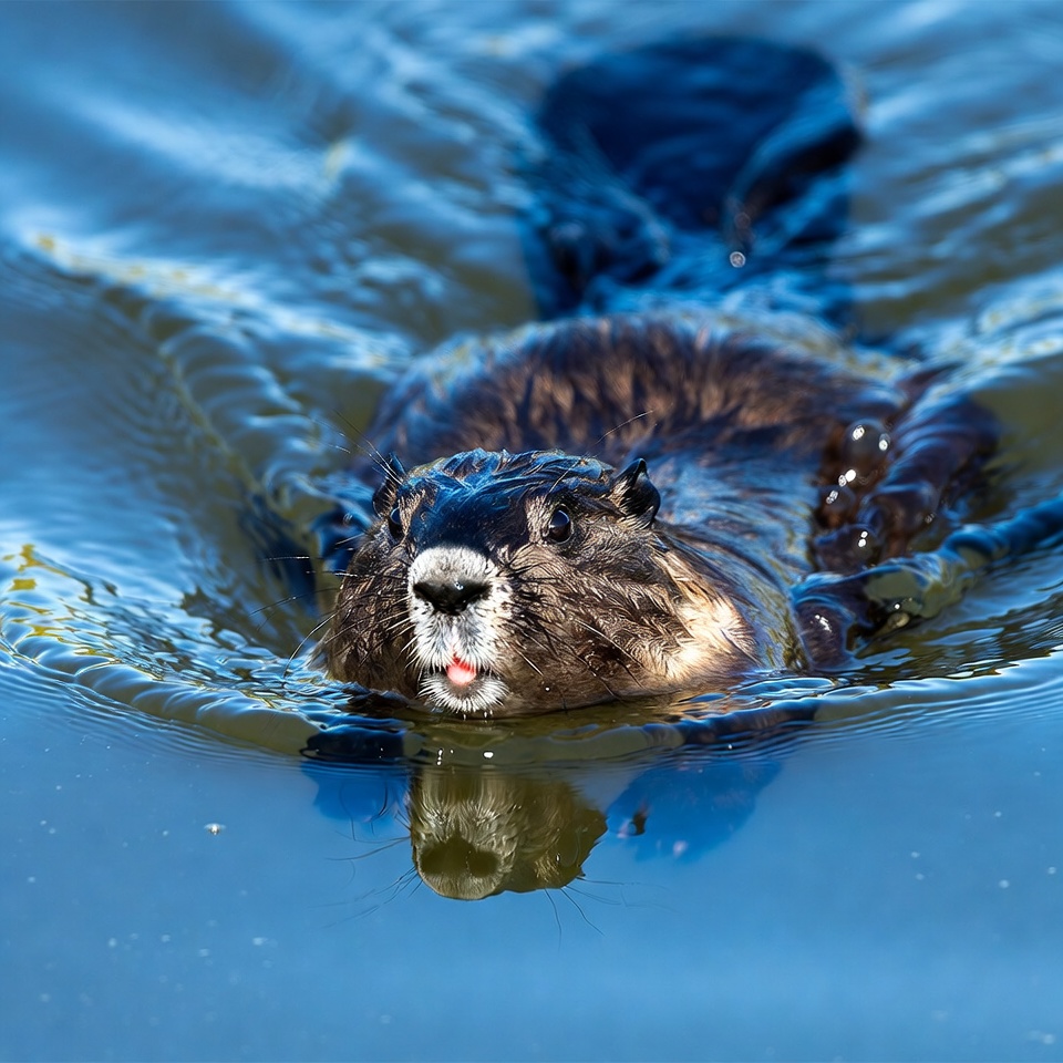 Otter swimming in clear water Otter swimming in clear water