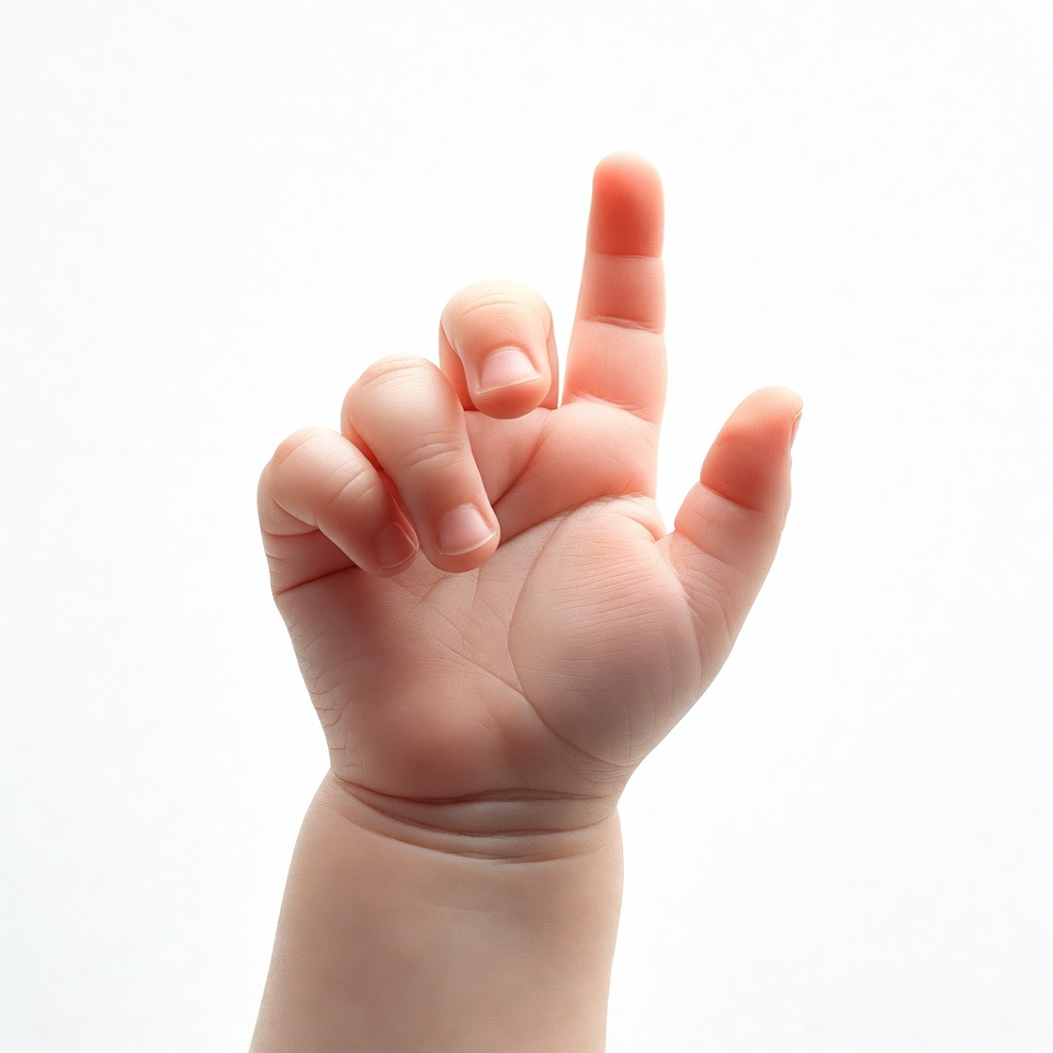 Child's hand pointing up at light Child's hand pointing up at light