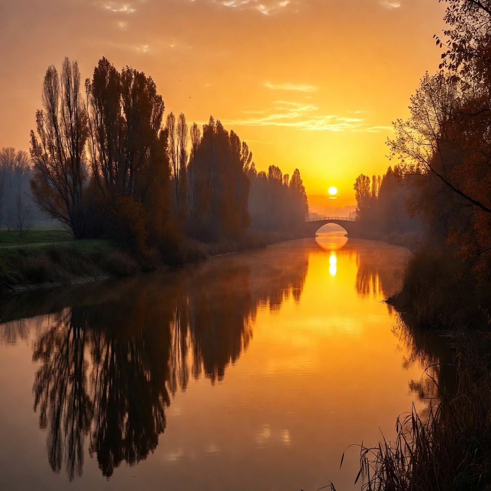 Sunset over the river in autumn Sunset over the river in autumn