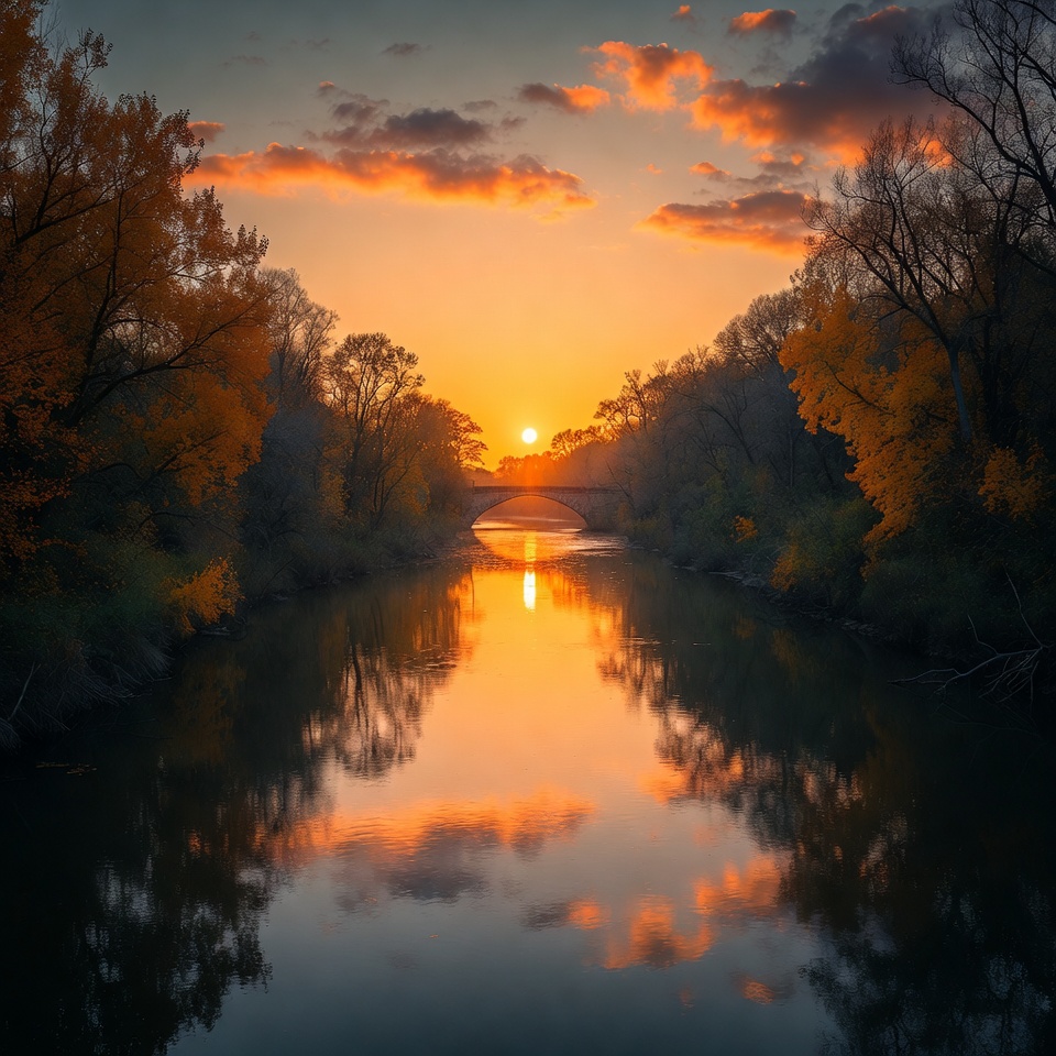 Sunrise over a calm river scene Sunrise over a calm river scene