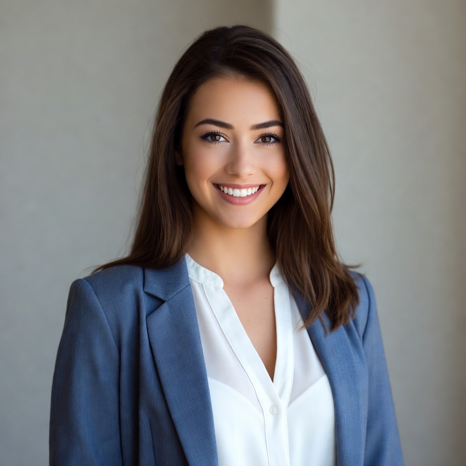 Businesswoman smiles in office setting Businesswoman smiles in office setting