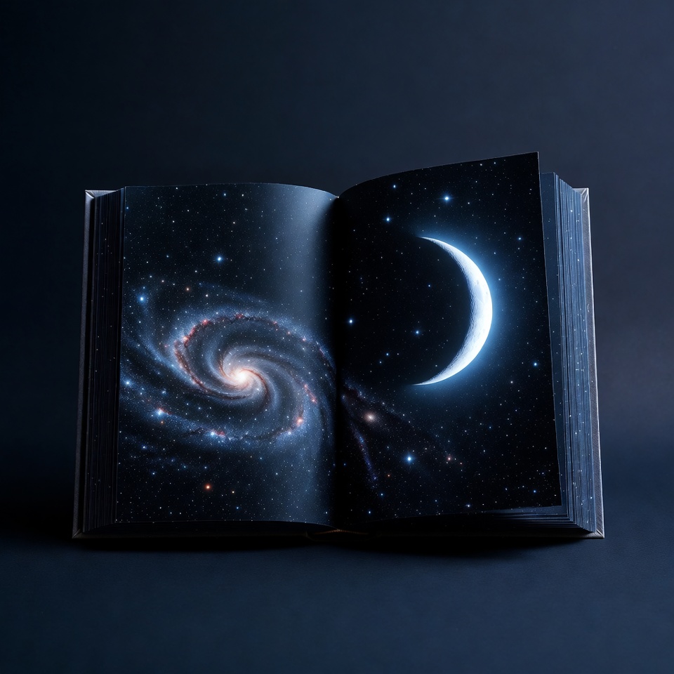 Book with galaxy and moon scene Book with galaxy and moon scene