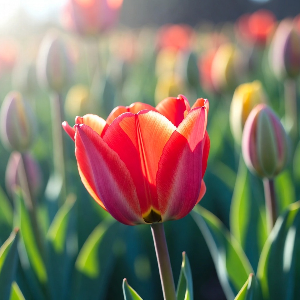 Tulip bloom in spring field Tulip bloom in spring field