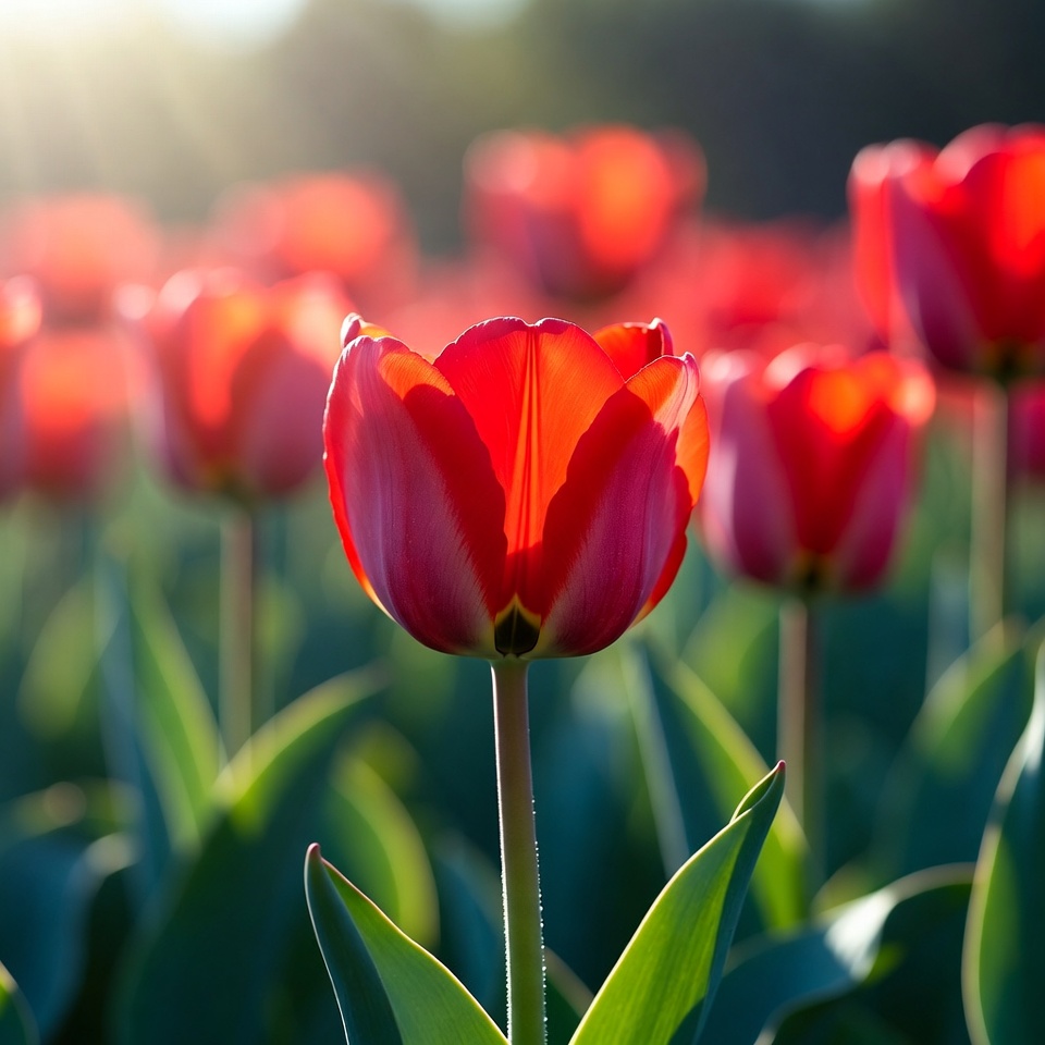 Bright red tulips in sunlight Bright red tulips in sunlight