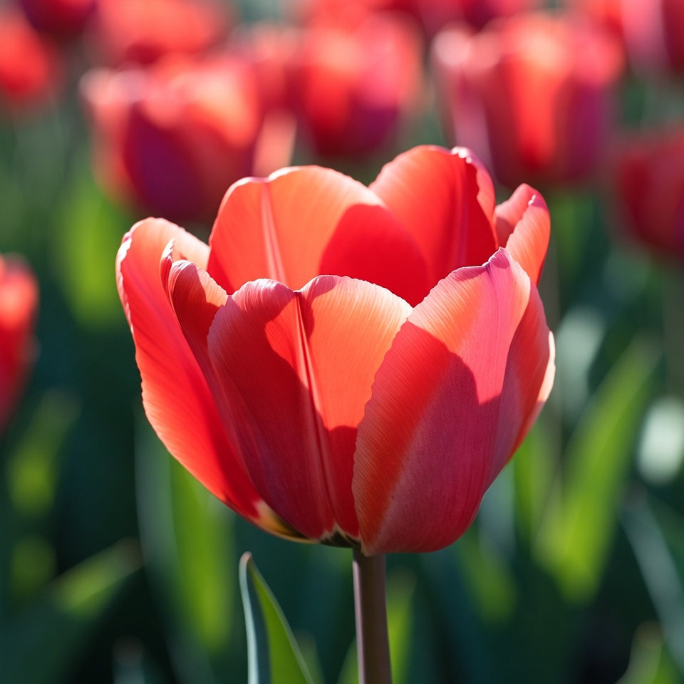 Red tulip blooming in sunlight Red tulip blooming in sunlight