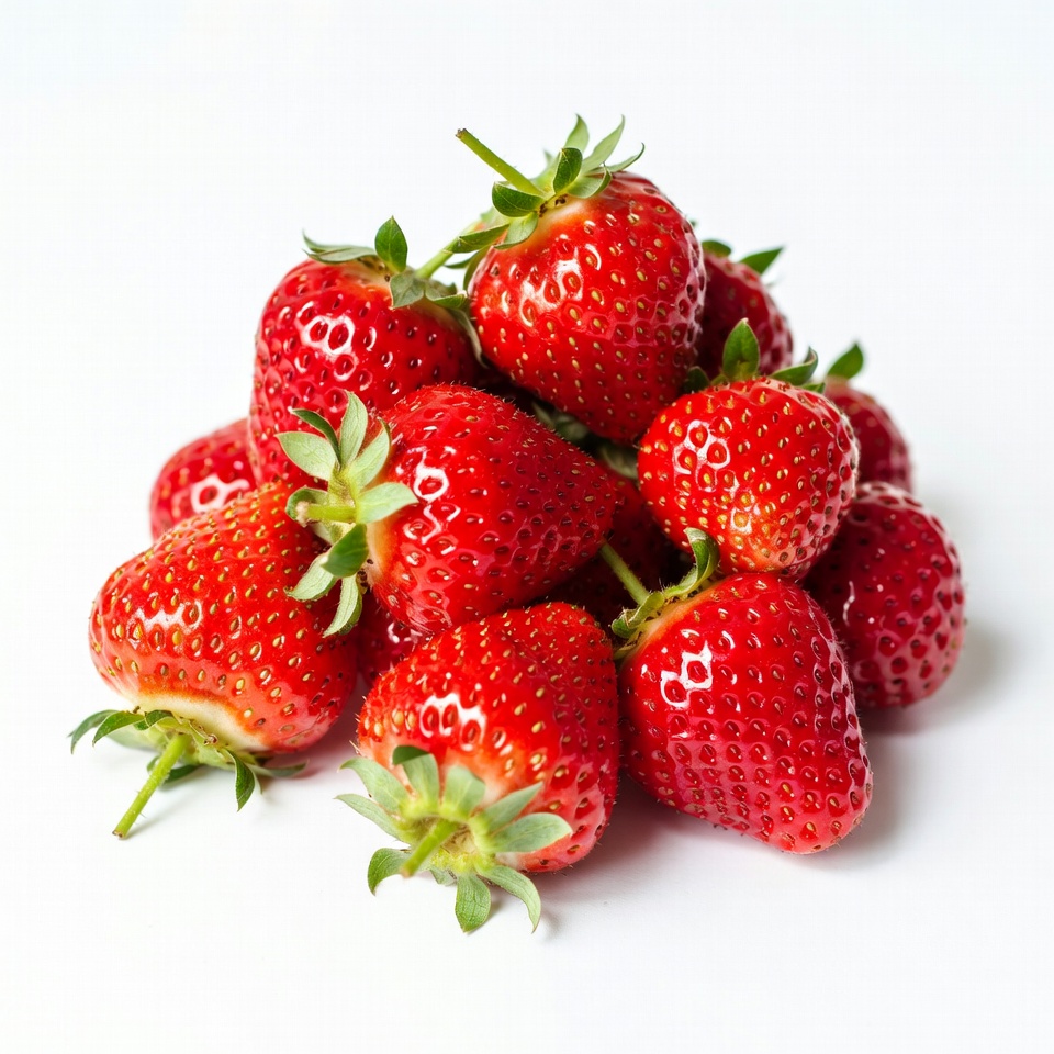 Fresh strawberries stacked on a white surface Fresh strawberries stacked on a white surface