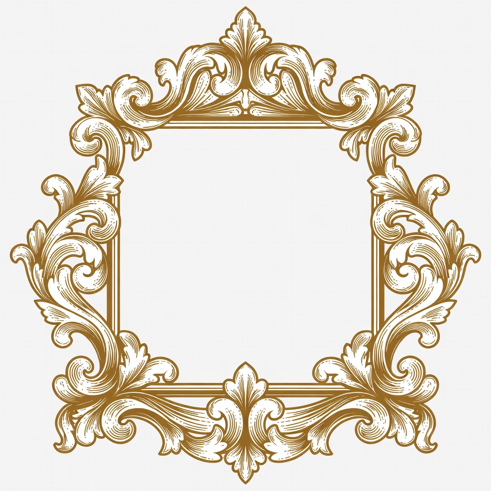 Ornate gold frame design with empty center Ornate gold frame design with empty center