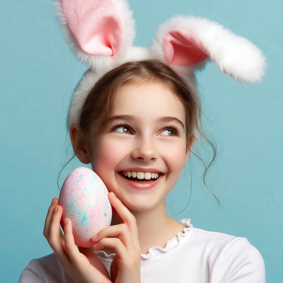Girl with bunny ears and egg Girl with bunny ears and egg