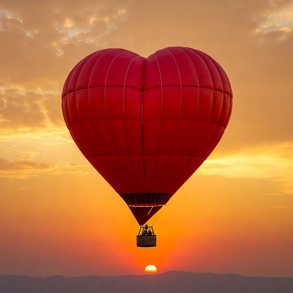 Heart-shaped balloon at sunset Heart-shaped balloon at sunset