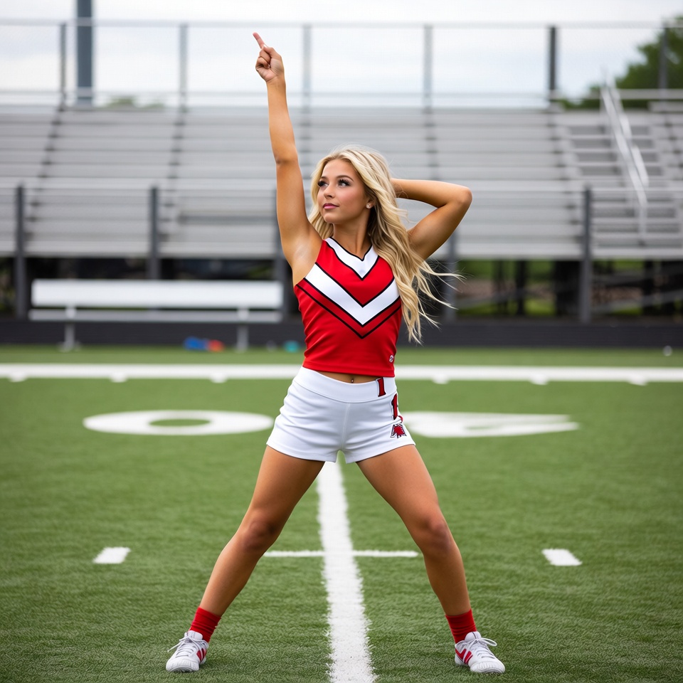 Cheerleader performs on football field Cheerleader performs on football field