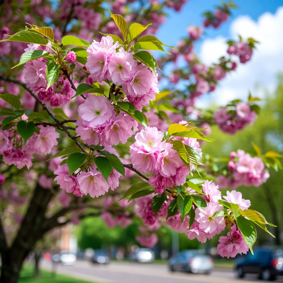 Spring blooms on cherry tree branches Spring blooms on cherry tree branches