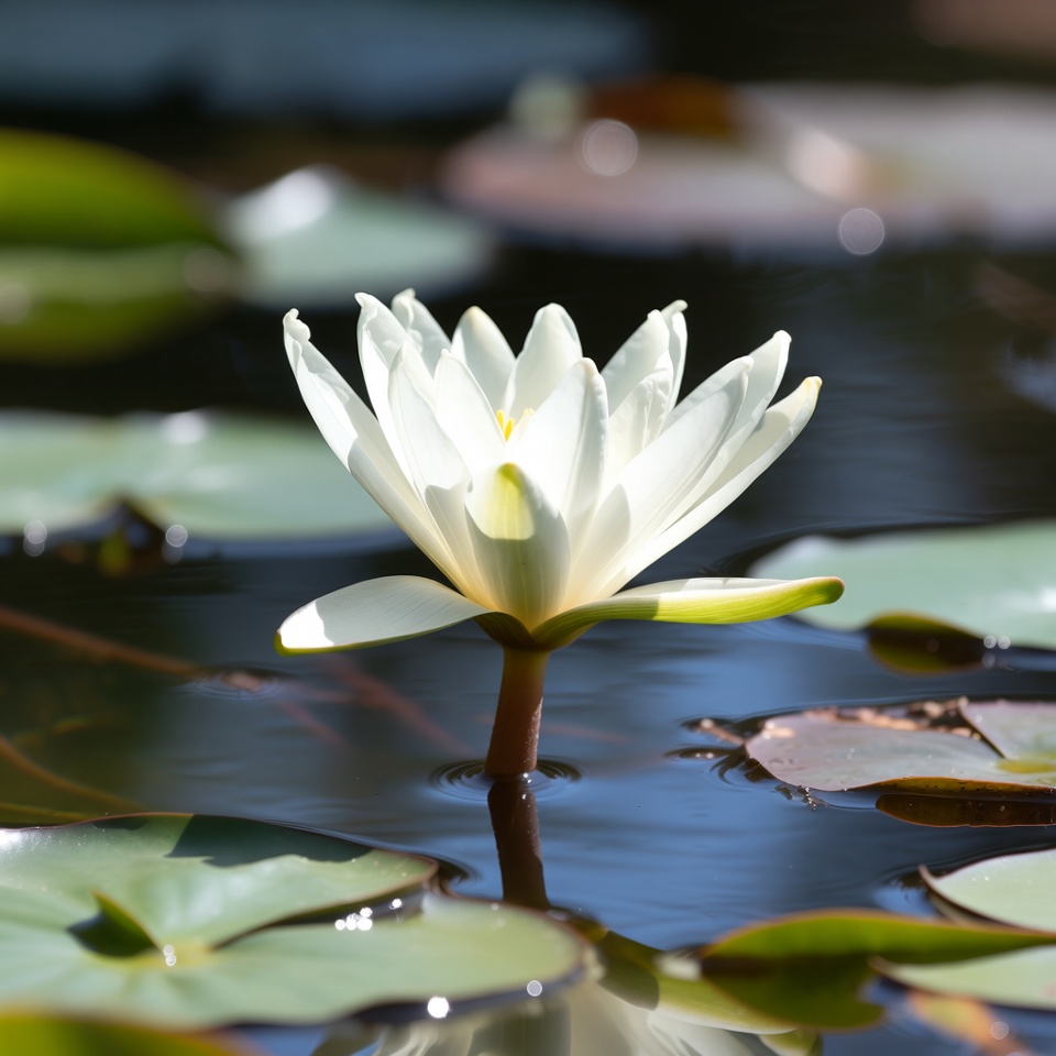 White flower blooms in calm water White flower blooms in calm water