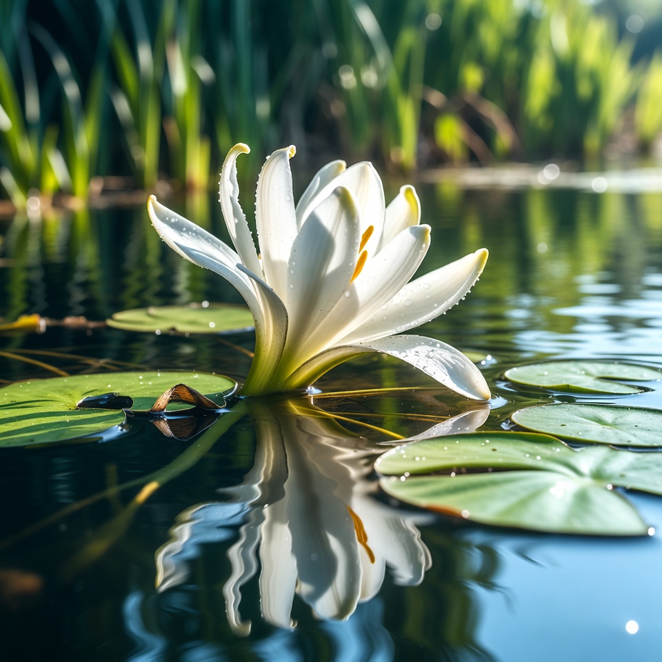 Water lily on calm water surface Water lily on calm water surface