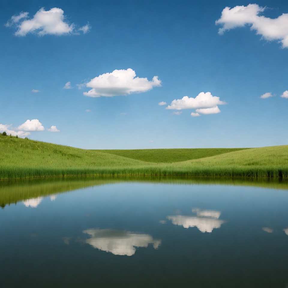 Cloud reflections on calm water in a field Cloud reflections on calm water in a field