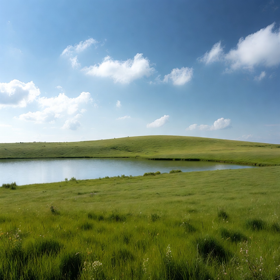 Green landscape with lake and sky Green landscape with lake and sky