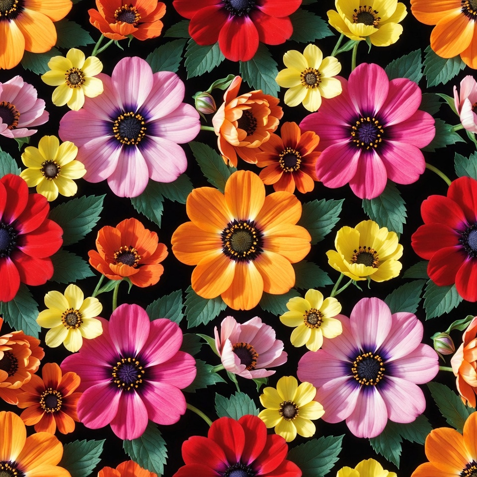 Colorful floral pattern on dark background Colorful floral pattern on dark background