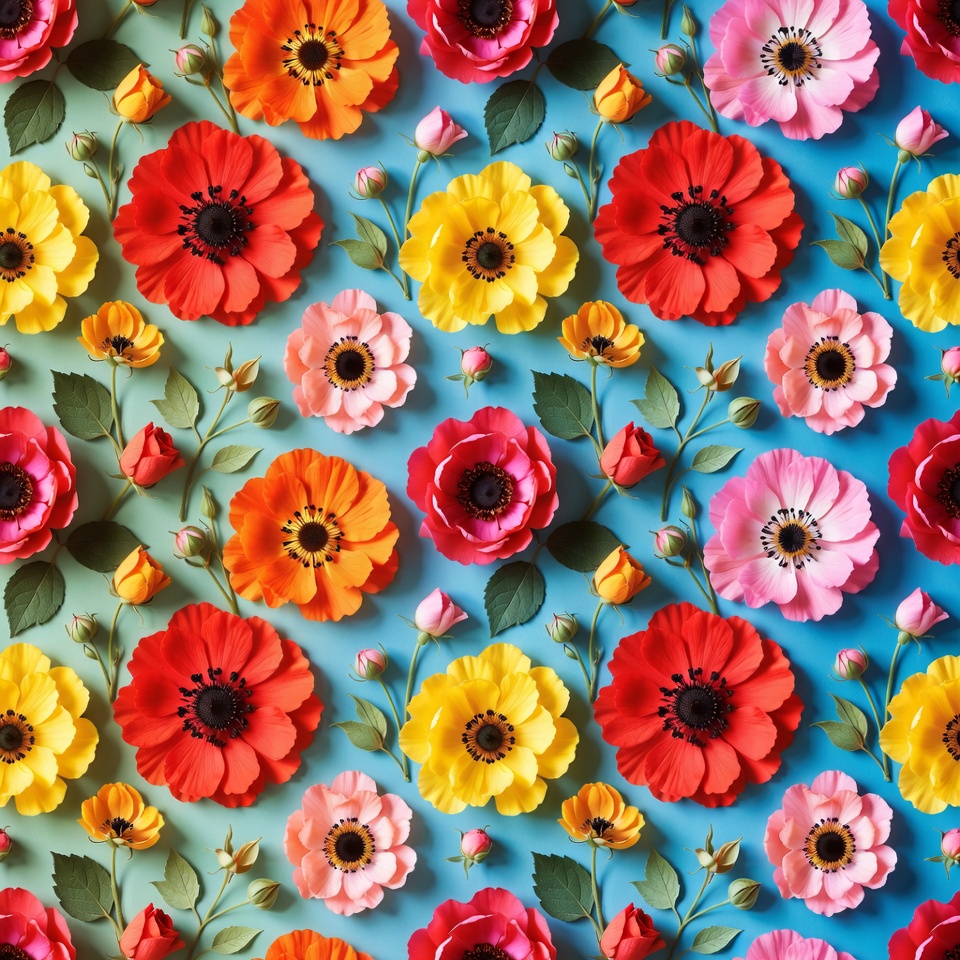 Colorful flower pattern on blue background Colorful flower pattern on blue background