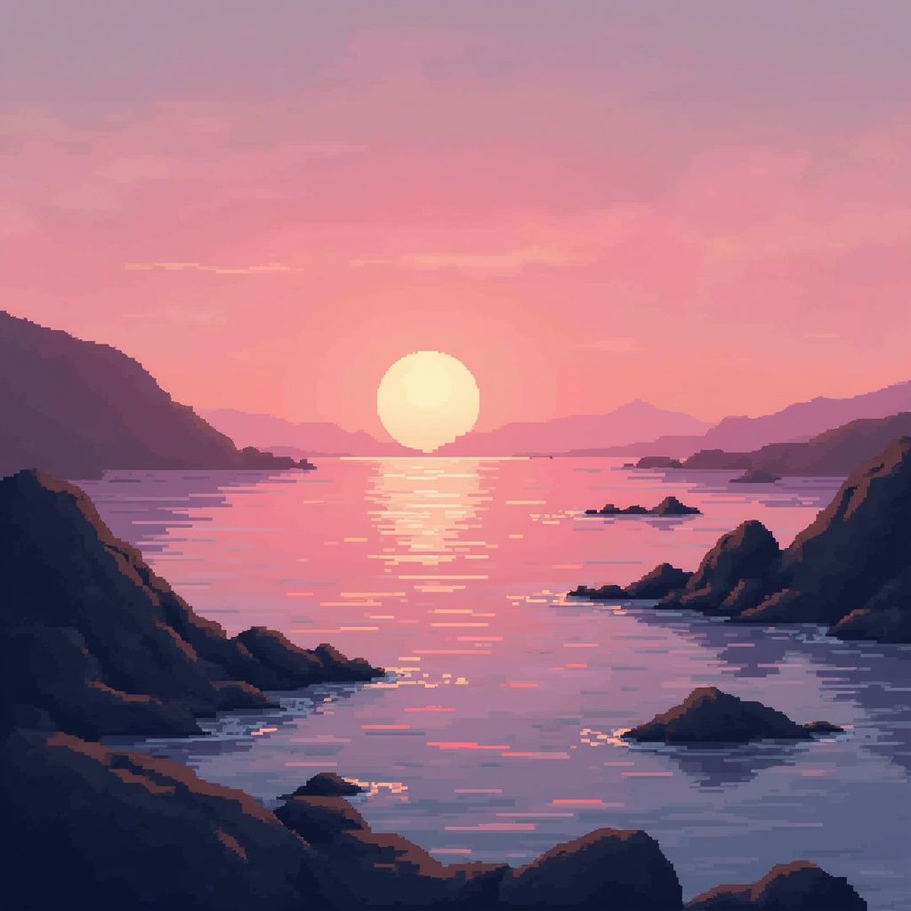 Sunset over calm water landscape Sunset over calm water landscape