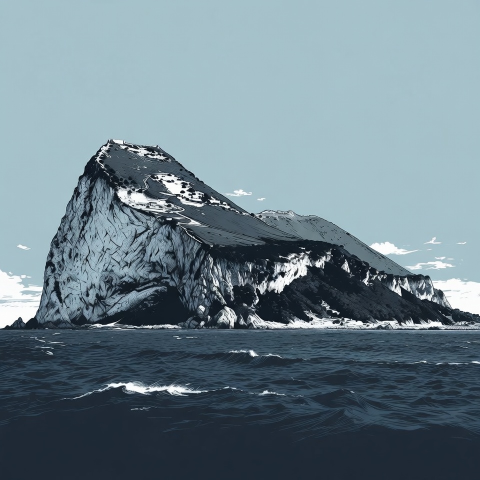 Coastline with rocky island under clouds Coastline with rocky island under clouds