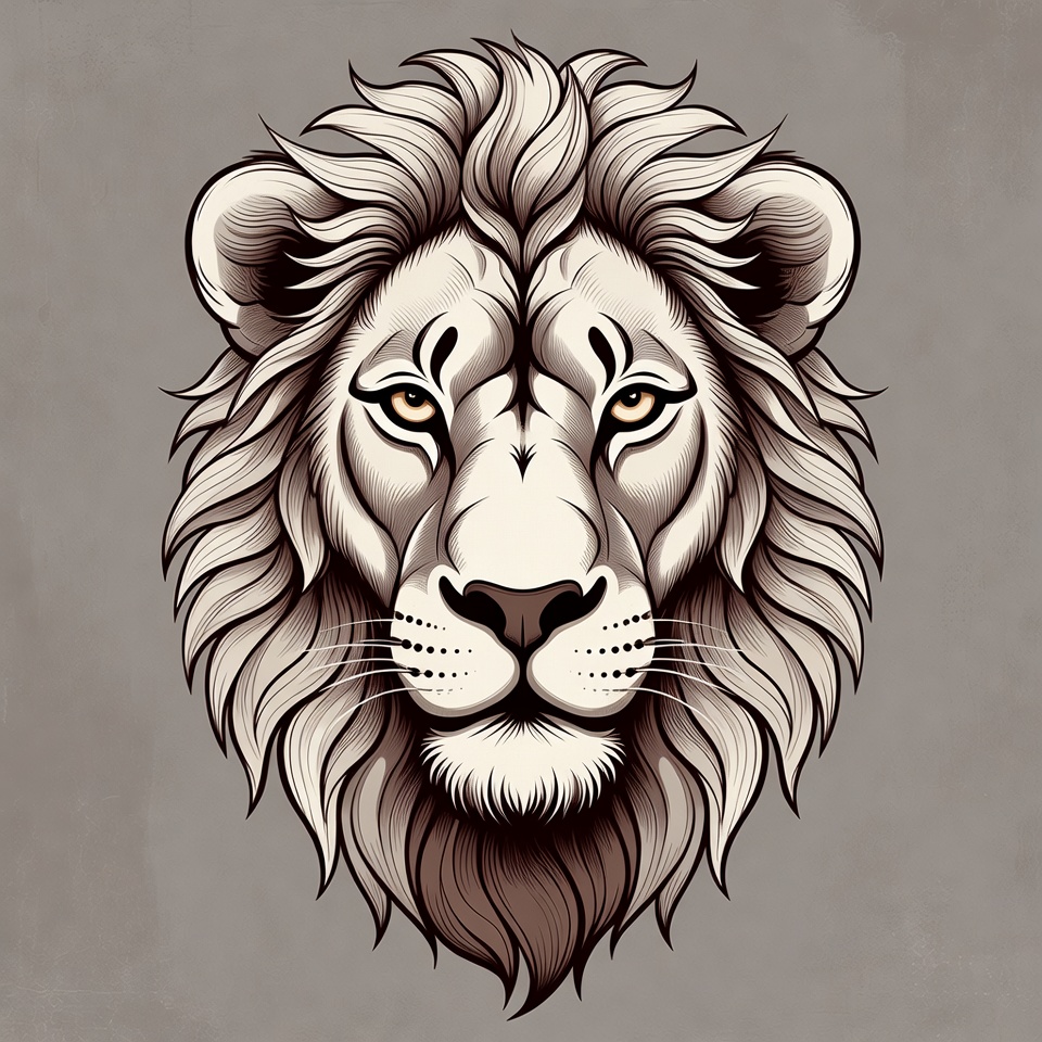 Lion head illustration in black and white Lion head illustration in black and white