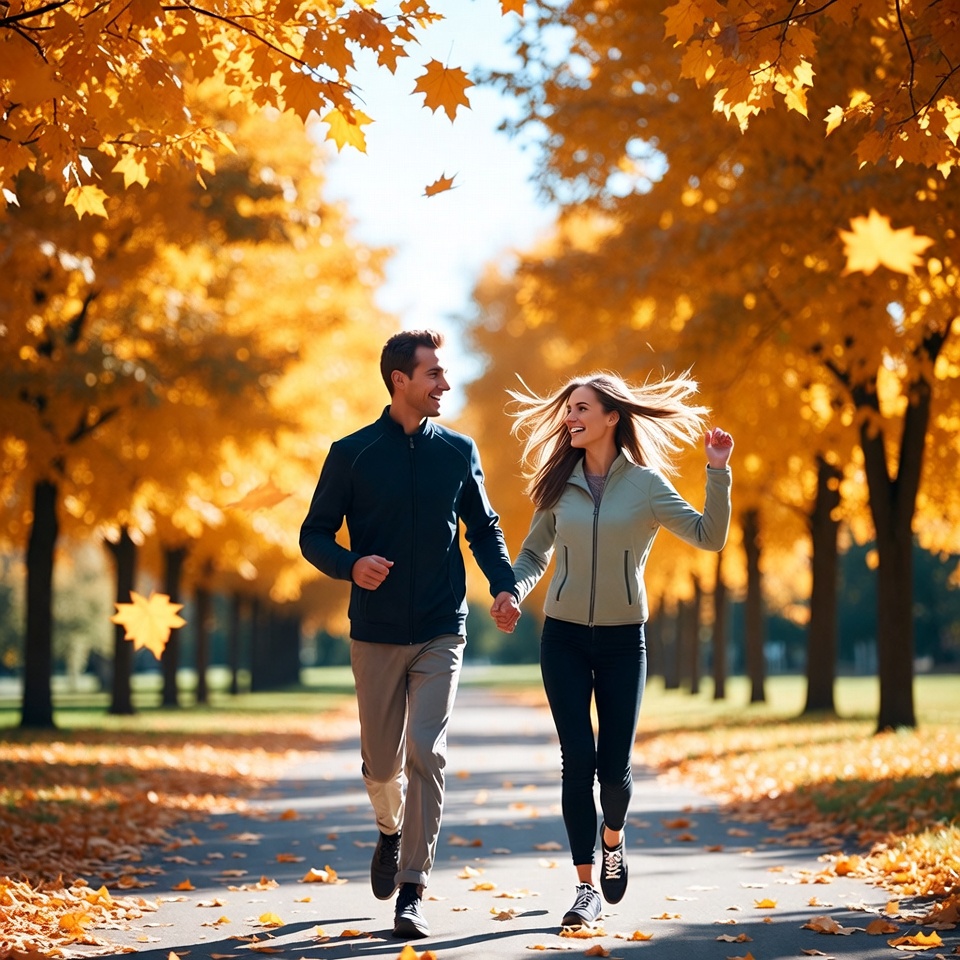 Couple walking in autumn park Couple walking in autumn park
