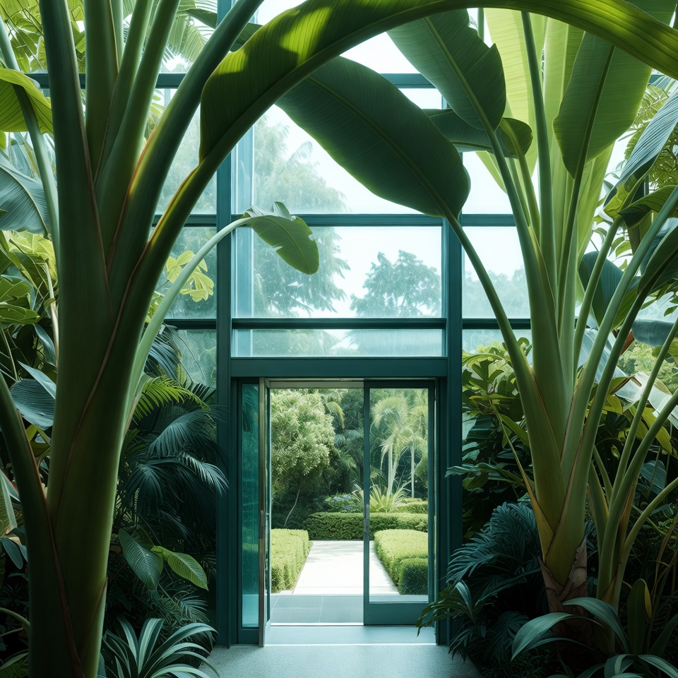 Entrance to a tropical garden space Entrance to a tropical garden space