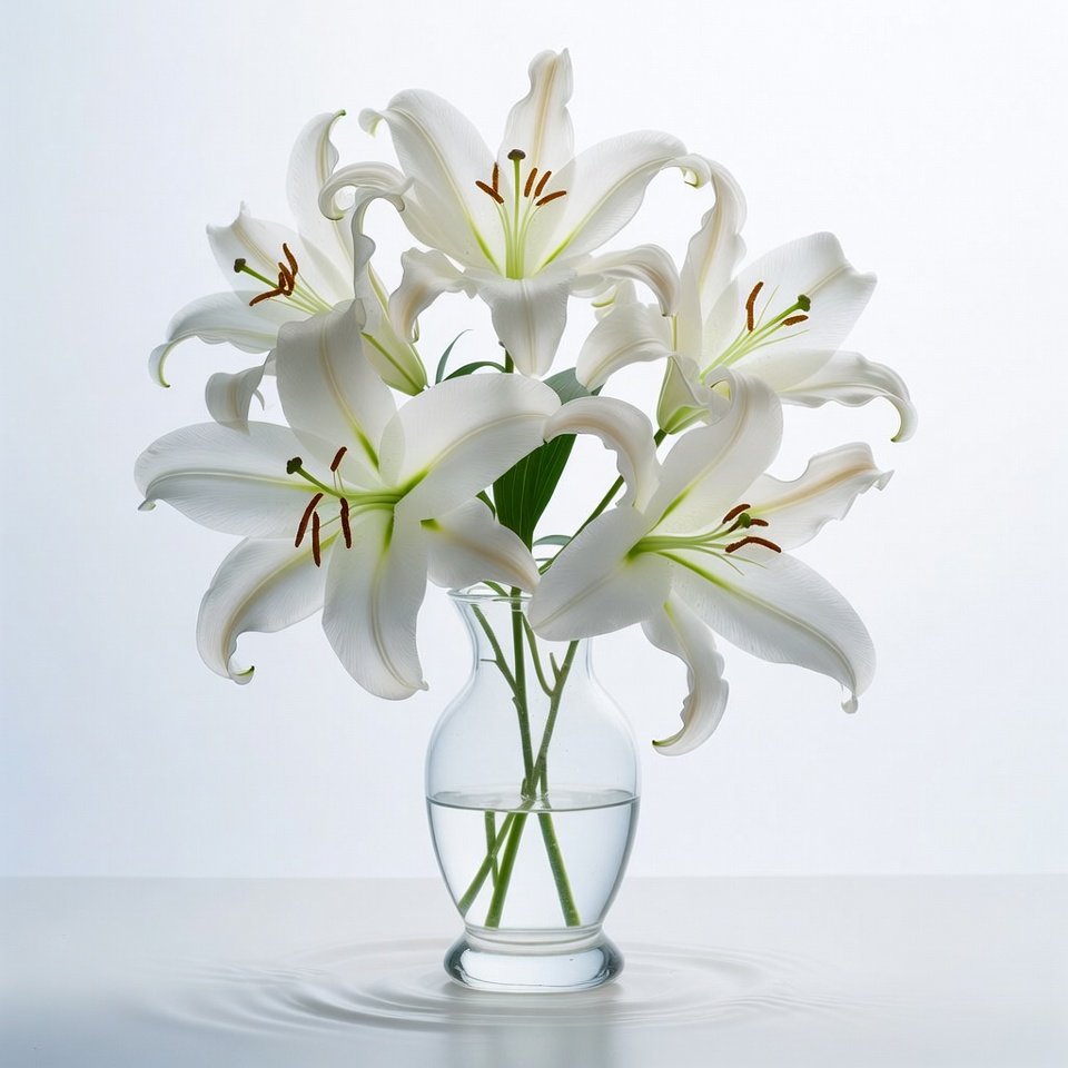 White lilies in glass vase on table White lilies in glass vase on table