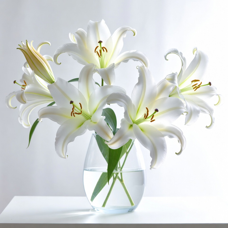 White lilies in a glass vase White lilies in a glass vase